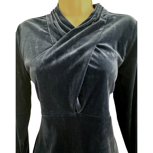 Sexy Blue Velvet Bodycon Sheath Long Sleeve Dress Size L Holiday Party Evening - Picture 2 of 7